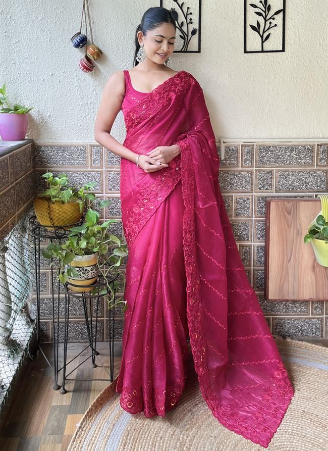 Burburry Rani Pink Festival Wear Sequins Work Saree